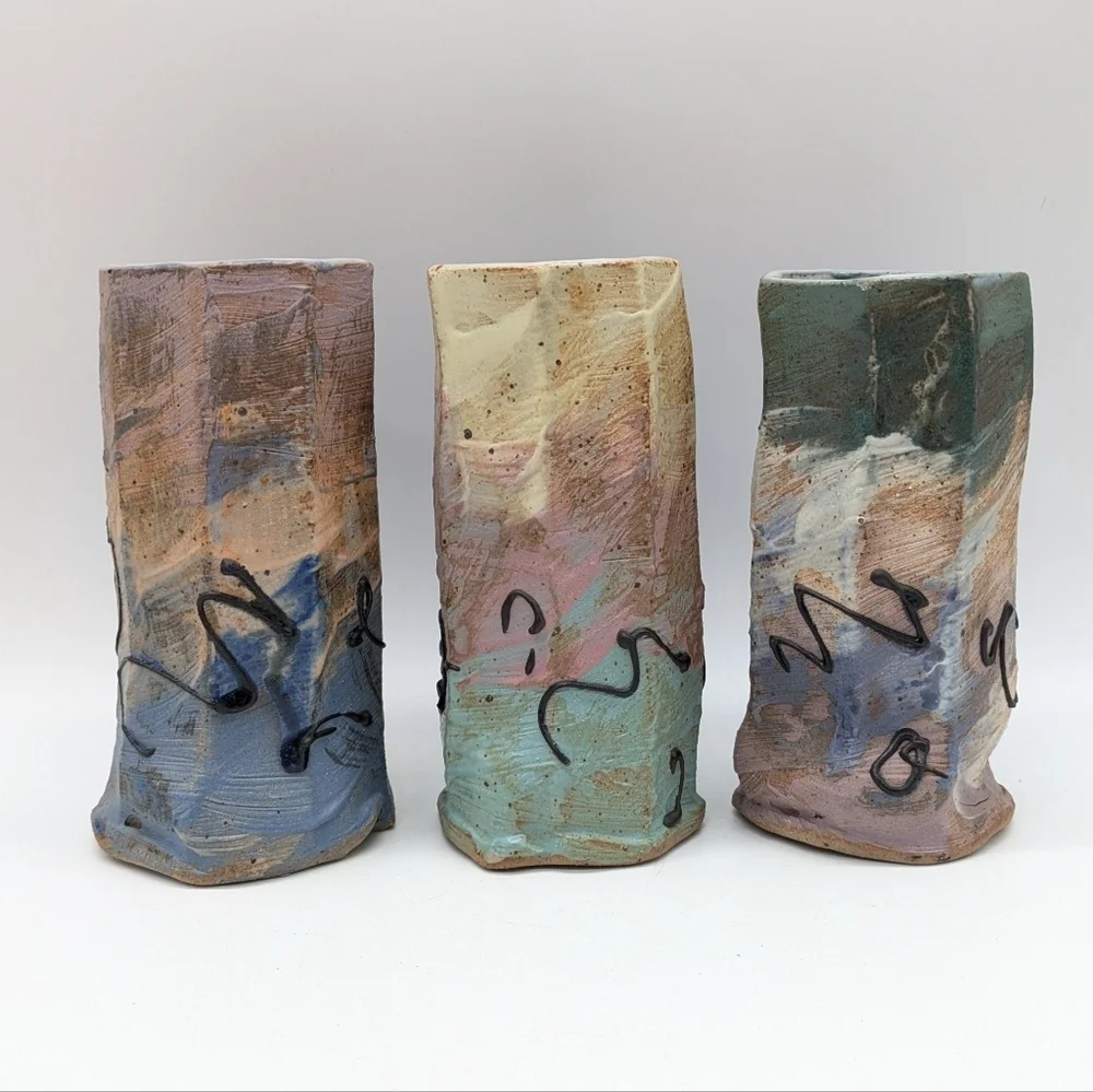 Handmade Colorful Abstract Ceramic Vases Set Of 3